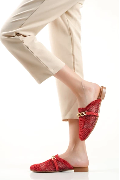 New Pattaya Kırmızı Kadın Örgü Terlik - 3