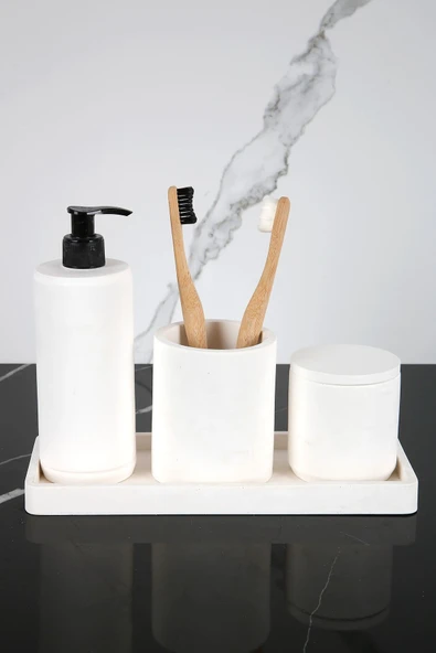 7 Parça Banyo Seti Katı Sıvı Sabunluk Pamukluk Diş Fırçalığı Tütsülük Tepsi - Resim 2