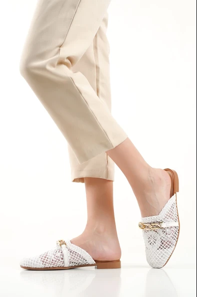 New Pattaya Beyaz Kadın Örgü Terlik - Resim 4