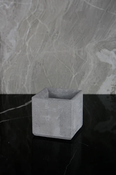 7 Parça Mermer Desenli Beton Banyo Seti Sıvı Sabunluk Diş Fırçalık Pamukluk Mumluk Tepsi Saksı - 3