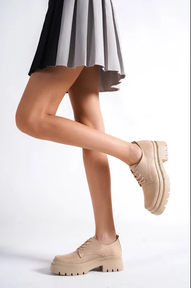 new Tresa Nude Süet Kadın Loafer  Bağcıklı Yüksek Kaymaz Taban Günlük Ayakkabı - 4
