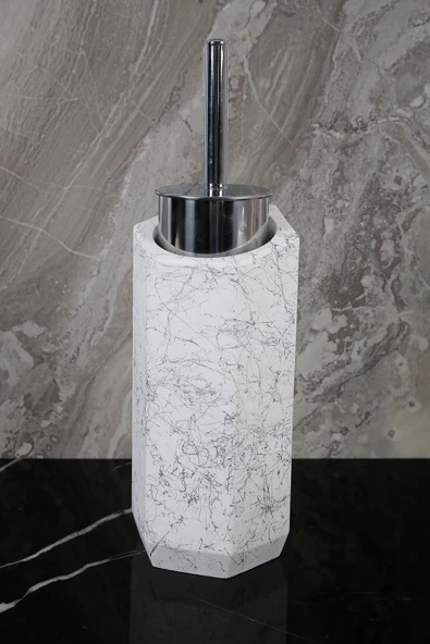 12 Parça Mermer Desenli Beton Banyo Seti Katı Sıvı Sabunluk Diş Fırçalık Çöp Kovası Tepsi Mumluk - 5