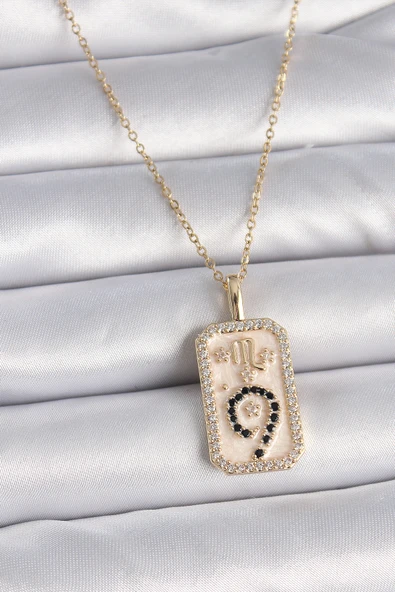 316L Çelik Gold Renk Zincir Akrep Burcu Zirkon Taşlı Kadın Kolye ürün görseli