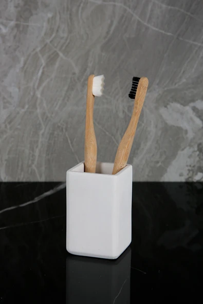 7 Parça Mermer Desenli Beton Banyo Seti Sıvı Sabunluk Diş Fırçalık Pamukluk Mumluk Tepsi Saksı - Resim 3