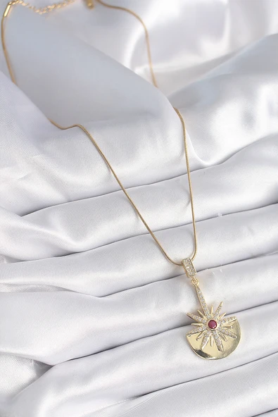 316L Çelik Gold Renk Zirkon Taşlı Yıldız Model Kadın Kolye - Resim 2