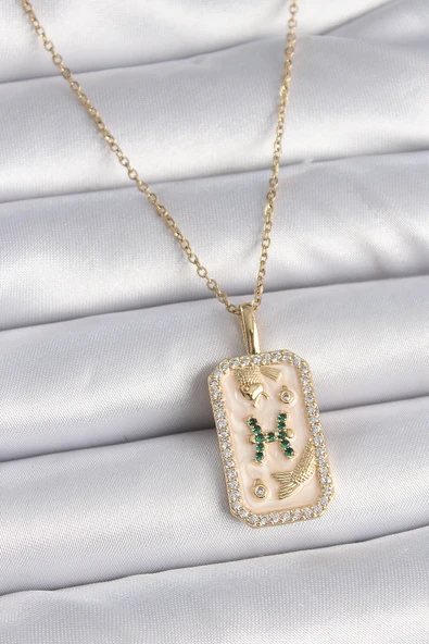316L Çelik Gold Renk Zincir Balık Burcu Zirkon Taşlı Kadın Kolye ürün görseli