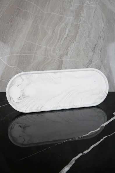 7 Parça Mermer Desenli Beton Banyo Seti Sıvı Sabunluk Diş Fırçalık Pamukluk Mumluk Tepsi Saksı - Resim 6