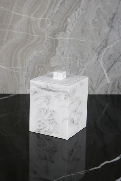 7 Parça Mermer Desenli Beton Banyo Seti Sıvı Sabunluk Diş Fırçalık Pamukluk Mumluk Tepsi Saksı - Resim 5