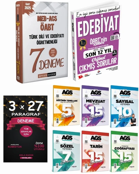 Pegem 2025 ÖABT Edebiyat 7 Deneme + Dizgi Çıkmış Soru + Marka AGS Tüm Dersler Deneme Seti