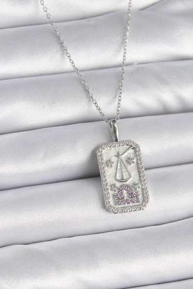 316L Çelik Gümüş Renk Terazi Burcu Zirkon Taşlı Kadın Kolye ürün görseli