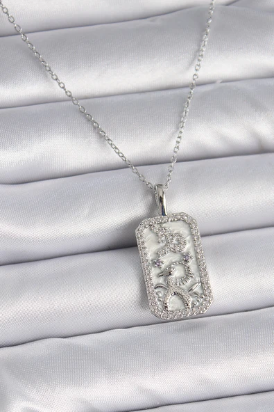 316L Çelik Gümüş Renk Zincir Oğlak Burcu Zirkon Taşlı Kadın Kolye ürün görseli