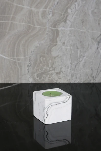 7 Parça Mermer Desenli Beton Banyo Seti Sıvı Sabunluk Diş Fırçalık Pamukluk Mumluk Tepsi Saksı - Resim 2