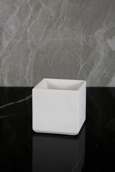 7 Parça Mermer Desenli Beton Banyo Seti Sıvı Sabunluk Diş Fırçalık Pamukluk Mumluk Tepsi Saksı - Resim 4