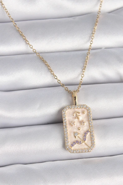 316L Çelik Gold Renk Zincir Yay Burcu Zirkon Taşlı Kadın Kolye ürün görseli