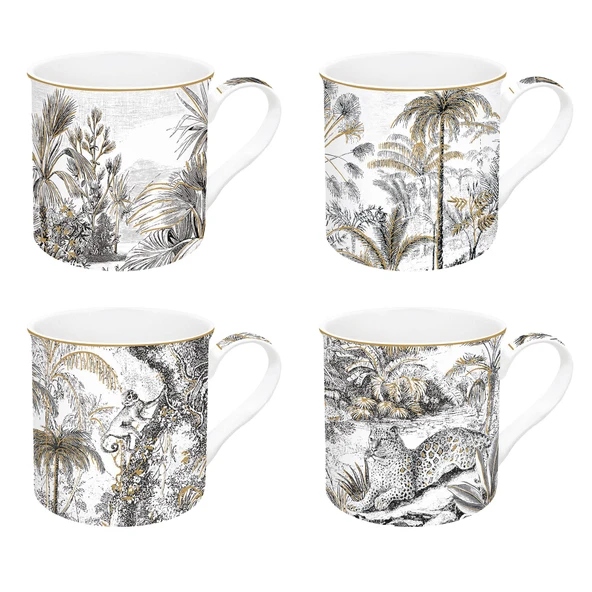 Easy Life Retro Jungle Fine China Porselen 4'lü Kulplu Bardak 300 ml ürün görseli