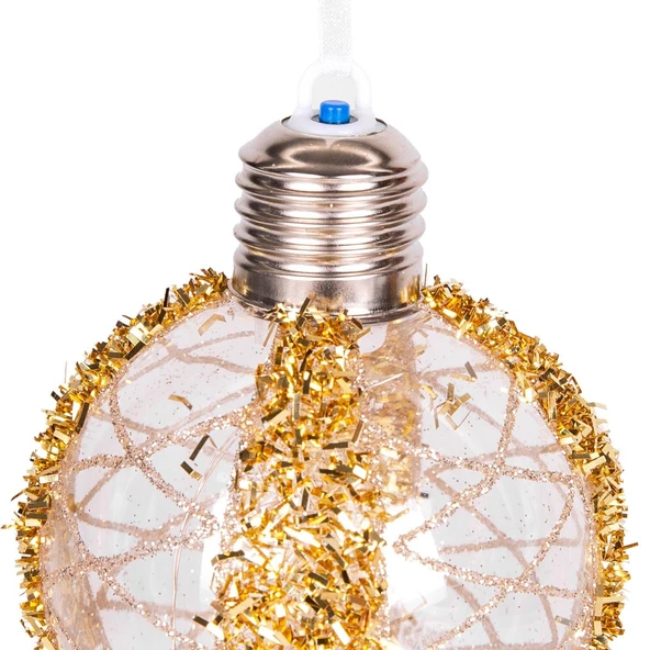 Yılbaşı Topu Ampul Led Işıklı Simli Desenli 2 li Paket Gold 7 cm - Resim 4