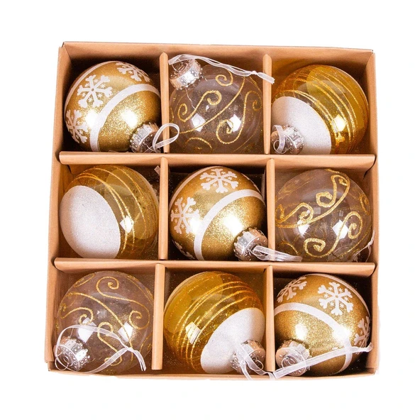 Yılbaşı Ağaç Süsü Yılbaşı Toplu 9 lu Set Gold 8 cm