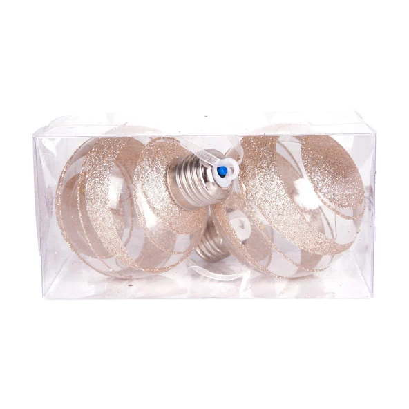 Yılbaşı Topu Ampul Led Işıklı Gold Simli Desenli 2 li Paket Şampanya 7 cm - Resim 3