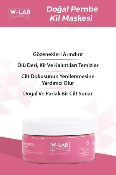 W-Lab Kozmetik Arındırıcı Antioksidan Pembe Kil Maskesi 250 ML