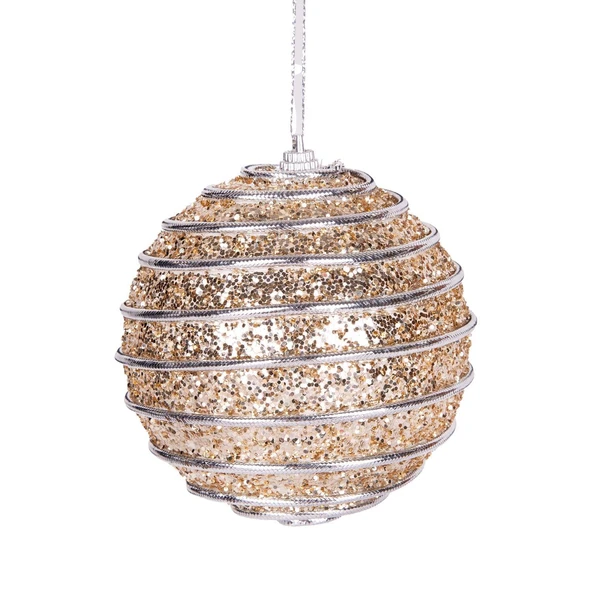 Yılbaşı Topu Pullu Gümüş Şerit İp Desenli 2 li Paket Şampanya 9 cm - Resim 5