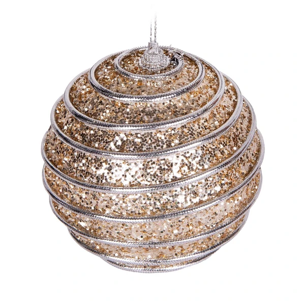 Yılbaşı Topu Pullu Gümüş Şerit İp Desenli 2 li Paket Şampanya 9 cm - Resim 3