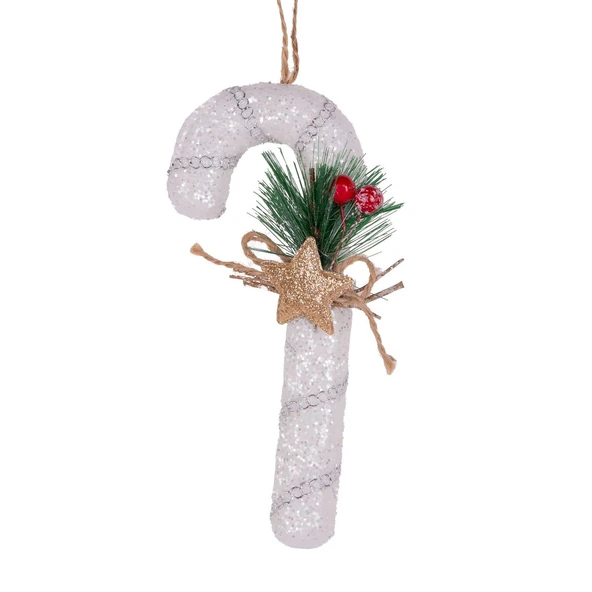 Yılbaşı Süsü Yılbaşı Dekorlu Baston Beyaz 8x17 Cm ürün görseli