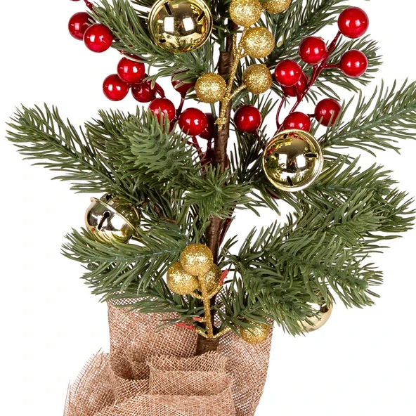 Yılbaşı Süsü Masa Çamı Yılbaşı Çıngıraklı Glod Berry li Kırmızı Glod 14x38 cm - Resim 2