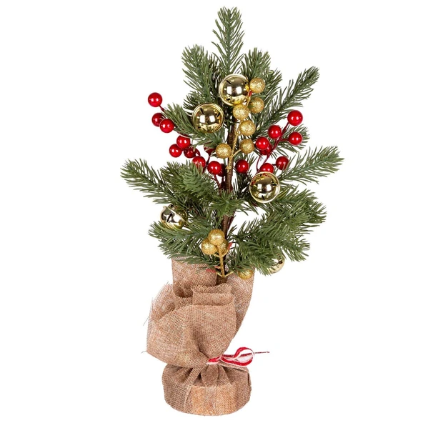 Yılbaşı Süsü Masa Çamı Yılbaşı Çıngıraklı Glod Berry li Kırmızı Glod 14x38 cm ürün görseli