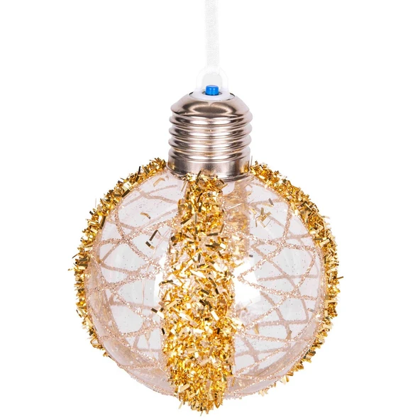 Yılbaşı Topu Ampul Led Işıklı Simli Desenli 2 li Paket Gold 7 cm - Resim 3