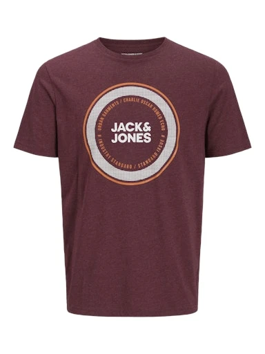Jack Jones Erkek Jcorubel Yuvarlak Yaka  Bordo Tişört 12158266