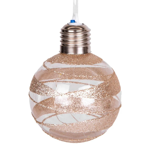 Yılbaşı Topu Ampul Led Işıklı Gold Simli Desenli 2 li Paket Şampanya 7 cm - Resim 4