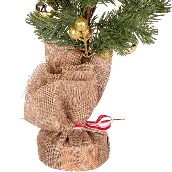 Yılbaşı Süsü Masa Çamı Yılbaşı Çıngıraklı Glod Berry li Kırmızı Glod 14x38 cm - Resim 3