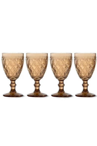 Easy Life Rölyef Süslemeli 4 lü Cam Kadeh Seti Amber - 400 ml ürün görseli