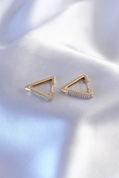 Gold Renk Zirkon Taşlı Üçgen Model Kadın Küpe ürün görseli