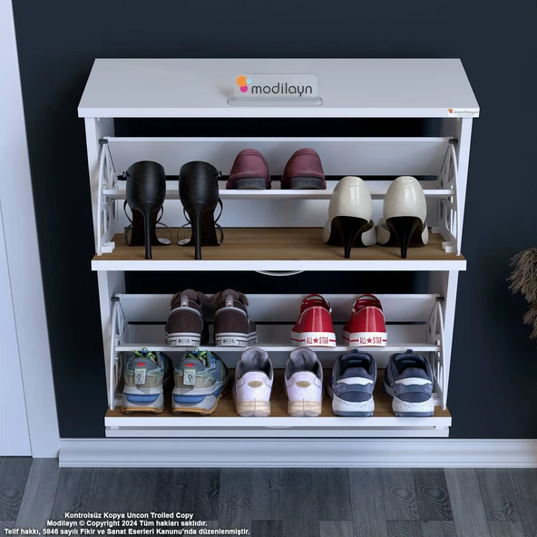 Modilayn UMAY Asma Antre 72 x 78 x 25,5 cm’lik 2 Düşer Kapak 4 Göz Bölmeli Ayakkabılık - 4