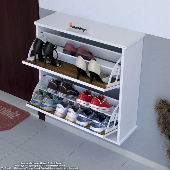Modilayn UMAY Asma Kapı Önü 72 x 78 x 25,5 cm’ lik 2 Düşer Kapak 4 Göz Raf Bölmeli Ayakkabılık - 9