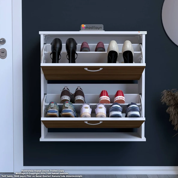 Modilayn UMAY Asma Antre 72 x 78 x 25,5 cm lik 2 Düşer Kapak 4 Göz Raf Ayakkabılık - 3