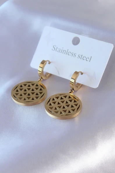 316L Çelik Gold Renk Lotus Model Kadın Küpe ürün görseli