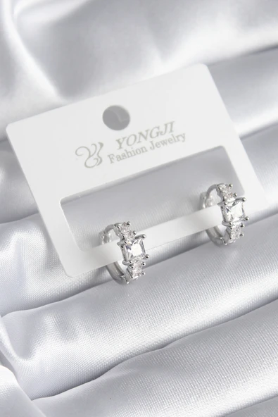 Pirinç Gümüş Renk Zirkon Taşlı Kadın Küpe ürün görseli