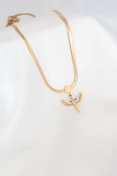 Mikail Figür Zirkon Taş Detay Gold Renk Çelik İtalyan Zincir Kadın Kolye ürün görseli