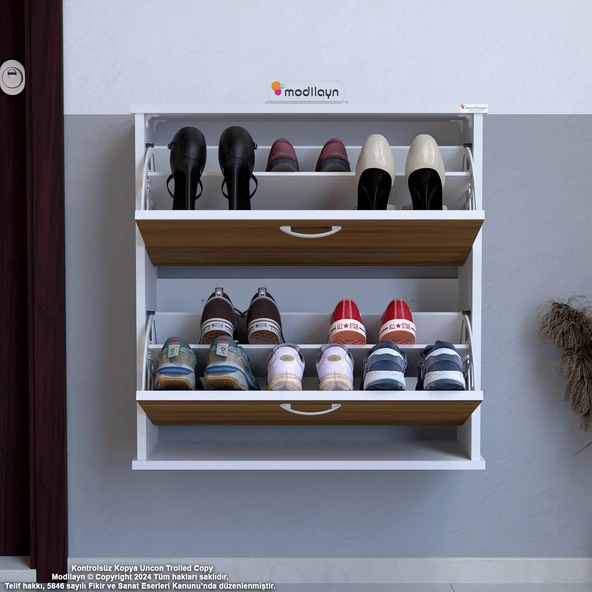 Modilayn UMAY Asma Kapı Önü 72 x 78 x 25,5 cm’ lik 2 Düşer Kapak 4 Göz Raf Bölmeli Ayakkabılık - 10