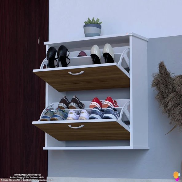 Modilayn UMAY Asma Kapı Önü 72 x 78 x 25,5 cm’ lik 2 Düşer Kapak 4 Göz Raf Bölmeli Ayakkabılık - 3