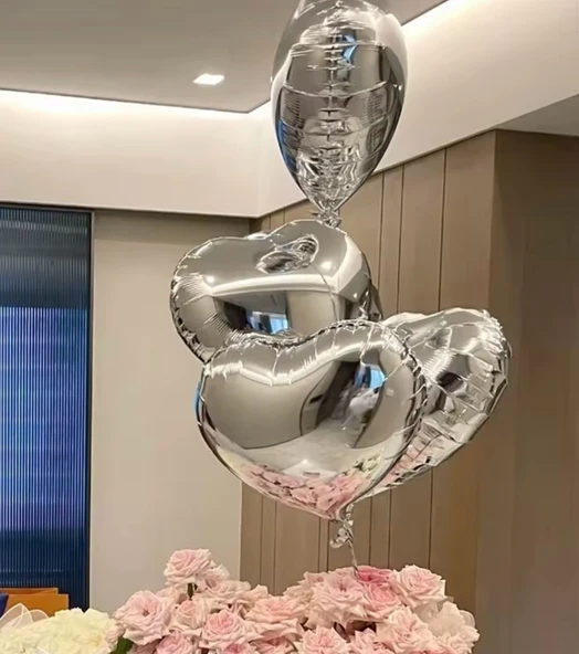 Brokoli Home 3 Ad Gümüş Kalp Folyo Balon 45 Cm 18 İnç - 6