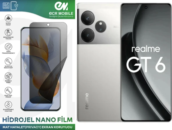 Realme GT6 Uyumlu Hidrojel Nano Ekran Koruyucu Film HAYALET(Privacy)Tempered Cam Değildir