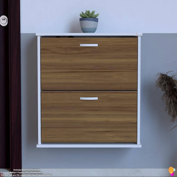 Modilayn UMAY Asma Kapı Önü 72 x 78 x 25,5 cm’ lik 2 Düşer Kapak 4 Göz Raf Bölmeli Ayakkabılık - 4