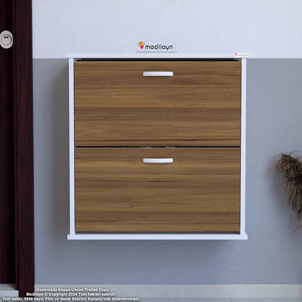 Modilayn UMAY Asma Kapı Önü 72 x 78 x 25,5 cm’ lik 2 Düşer Kapak 4 Göz Raf Bölmeli Ayakkabılık - 8