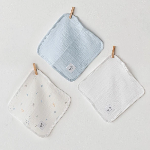 Erkek Bebek Ağiz Mendili 3 Parça Washcloths 20x20