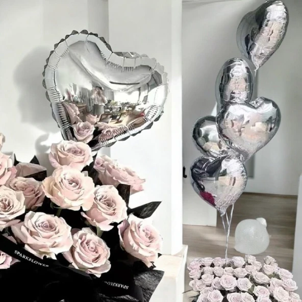 Brokoli Home 2 Ad Gümüş Kalp Folyo Balon 45 Cm 18 İnç - 3