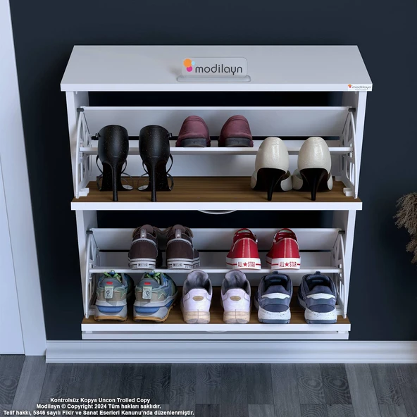 Modilayn UMAY Asma Antre 72 x 78 x 25,5 cm lik 2 Düşer Kapak 4 Göz Raf Ayakkabılık - 9