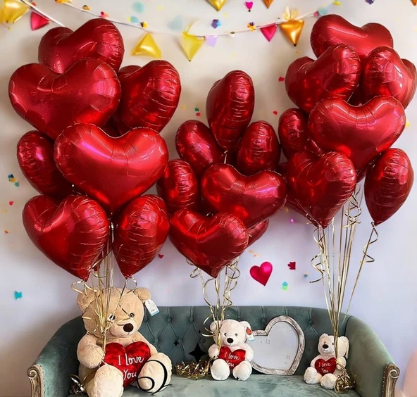 Brokoli Home 2 Adet Kalp Folyo Balon Kırmızı Uçan Balon 45 Cm 18 İnç - 6